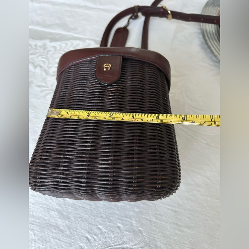 Etienne Aigner Maroon Leather and Wicker Bag Vintage - Picture 3 of 14